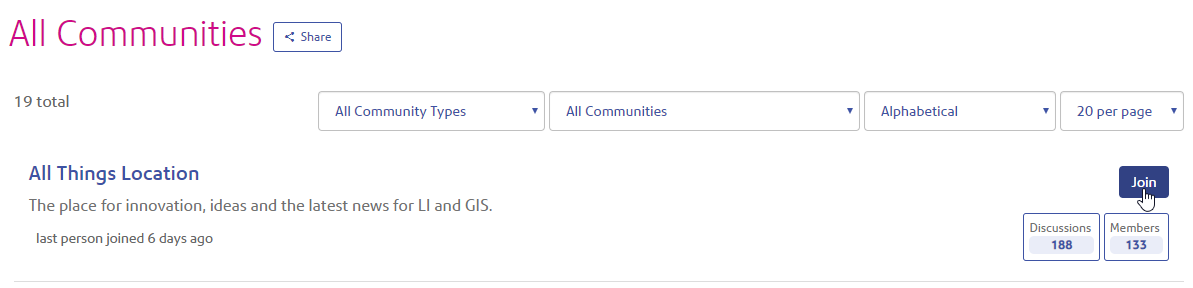 Click the Join button on the community you want to join